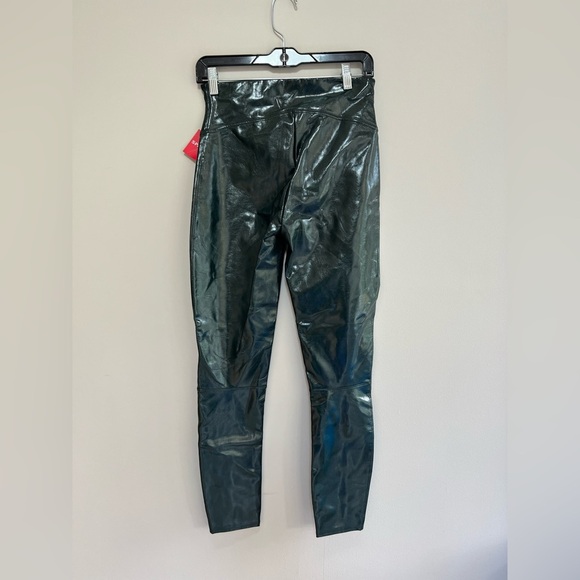 NWT SPANX Faux Patent Leather Leggings in Deep Green, size M - Picture 3 of 11